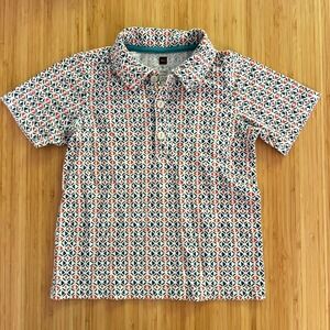 Tea Collection 100%‎ Cotton Orange Blue Design Polo Shirt size 6